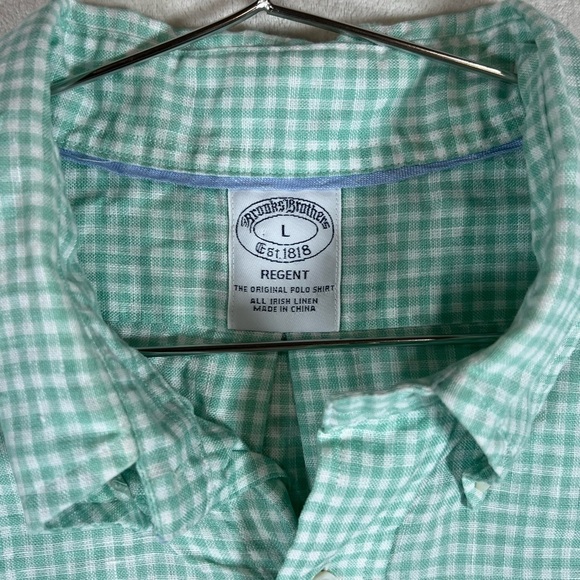 Brooks Brothers Size Medium Regent 100% Irish Linen Mint Checkered Casual Shirt - Picture 4 of 9